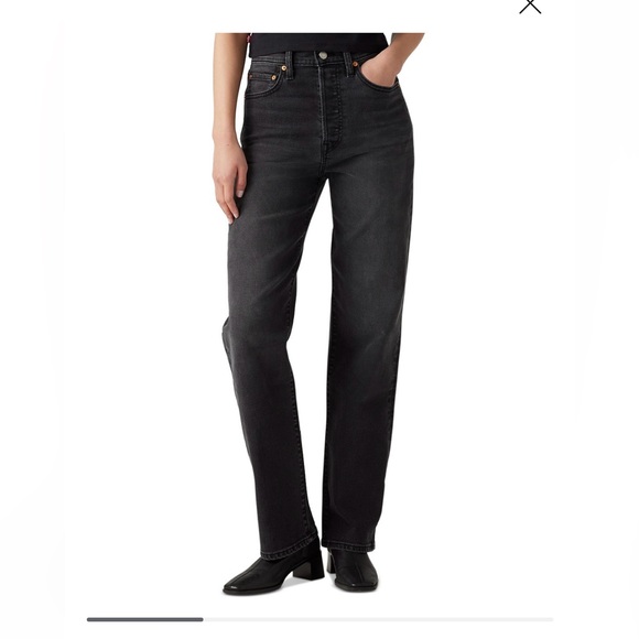 Levi's Ribcage Full Length Straight Leg Jeans Black - Picture 2 of 8